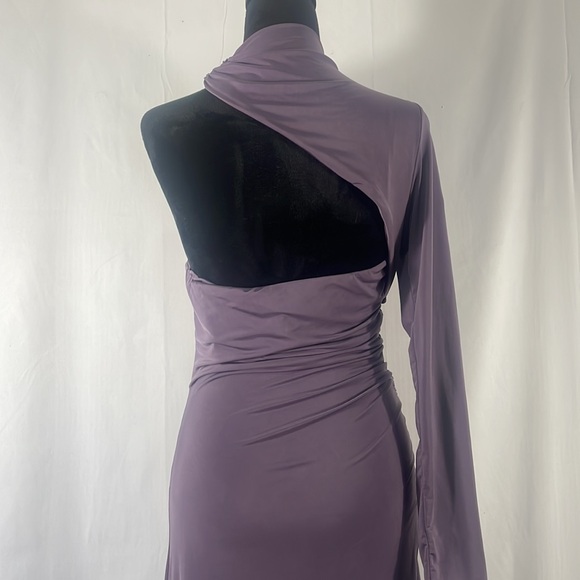 Cutout Detail Ruched Bodycon Dress Mauve Purple,one shoulder,mockneck, Large,NWT - Picture 6 of 11